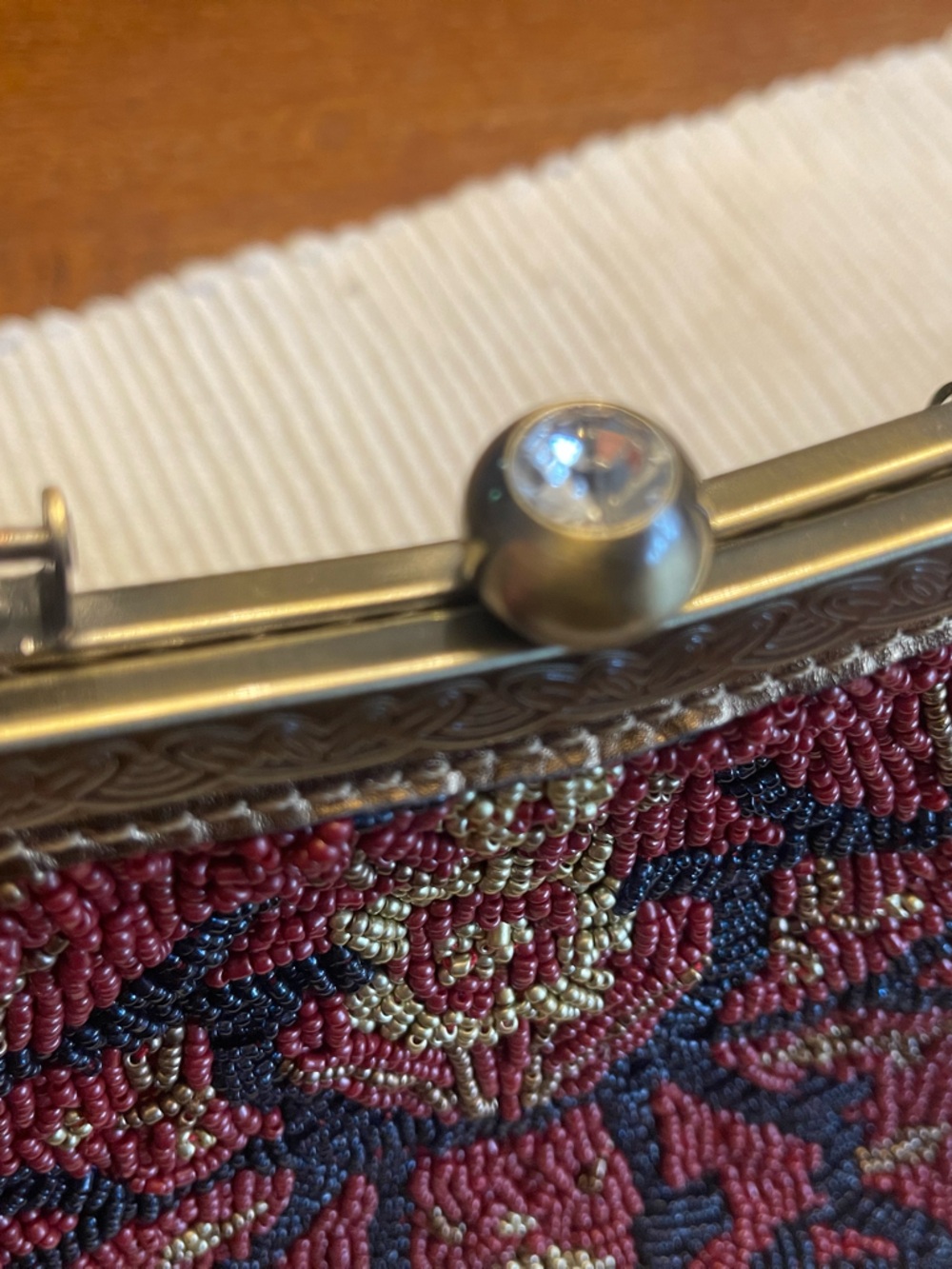 Patricia Nash Red Beaded Floral Shoulder Bag with Gold Accents - Picture 8 of 13
